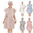 thumbnail image 1 of Xuniizn Womens Robes Plush Fleece Sleeveless Bathrobe with Shower Cap ​Warm Cozy Thick Nightgown with Pockets Fluffy Sleepwear Solid Color Bath Robe, 1 of 5