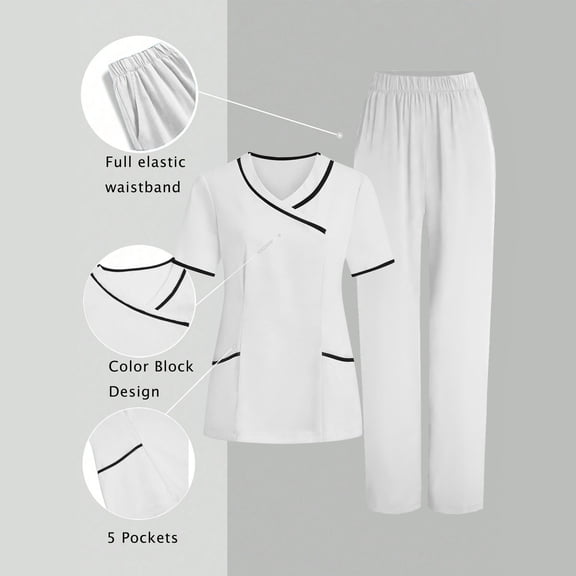 Xuniizn Womens Scrub Sets Short Sleeve V Neck Healthcare Nursing Tops with Stretchy Jogger Pants 5 Pockets Soft Comfy Breathable Workwear Scrubs Uniforms, S-3XL