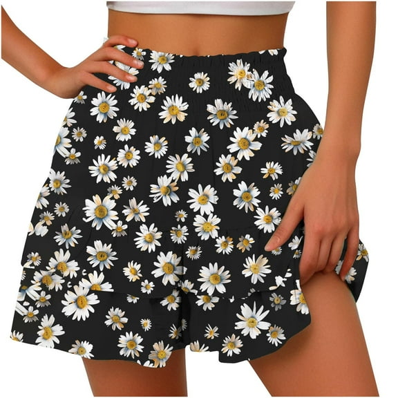 Xuniizn Womens Summer Casual Ruffle Shorts High Waisted Floral Tiered Relaxed Fitted Fashion Beach Shorts Breathable Flowy Skorts, S-2XL