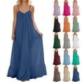 thumbnail image 1 of Xuniizn Womens Summer Maxi Dresses Ruffle Hem Backless Sleeveless V Neck Pleated Fashion Long Hawaiian Boho Dress, S-2XL, 1 of 6