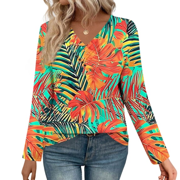 Xuniizn Womens Tops Women's Long Sleeve Tops Floral Tunics V Neck Blouses Fashion Casual Tops, Fall Clothes 2025