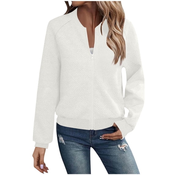 Xuniizn Zip Up Jackets for Women, Long Sleeve Solid Color Cropped Fall Jacket, Lightweight Soft Comfortable Loose Casual Winter Top