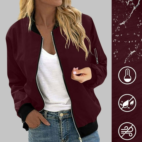 Xuniizn Zip Up Jackets for Women, Solid Color Windbreaker Waterproof Cropped Fall Trendy Jackets, Lightweight Soft Comfortable Fall Top