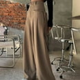 thumbnail image 1 of Xunlbb 2025 Clearance! Ladies' Solid Color Casual Retro High Waisted Drape Tied Straight Leg Wide Leg Pants ,Brown 2XL, 1 of 5