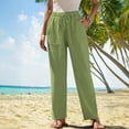 thumbnail image 1 of Xunlbb 2025 Clearance! Spring Summer Fashion Casual Solid Color Drawstring Pockets Outwear Long Pants Trousers For Women ,Green L, 1 of 8