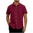 thumbnail image 1 of Xunlbb 50% Off Clear! Men Casual Solid Color Turndown Collar Button Short Sleeved Shirt Gift for Mmen, Wine M, 1 of 8