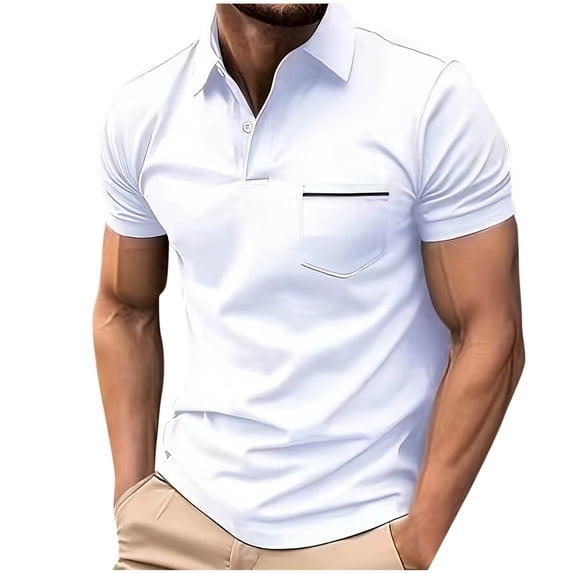 Xunlbb 50% Off Clear! Men's Solid Color Buttons Outdoors Pocket Short Sleeve Turndown Collar Blouse Gift for Mmen, White M