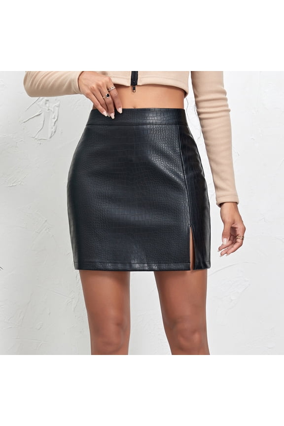 Black Mini Leather Skirts for Women, Women Fashion High Waist Zip Skirt Rhort Leather Skirt Skirt, Size S-XL