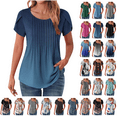 thumbnail image 1 of Xunlbb Blouses for Women Pleated Short Sleeve Tunic Tops Dressy Casual Summer Shirts Solid Floral Print Lightweight T-shirts Summer Vacation Beach Fashion Plus Size S-XXL, 1 of 8