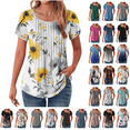 thumbnail image 1 of Xunlbb Blouses for Women Pleated Short Sleeve Tunic Tops Dressy Casual Summer Shirts Solid Floral Print Lightweight T-shirts Summer Vacation Beach Fashion Plus Size S-XXL, 1 of 8