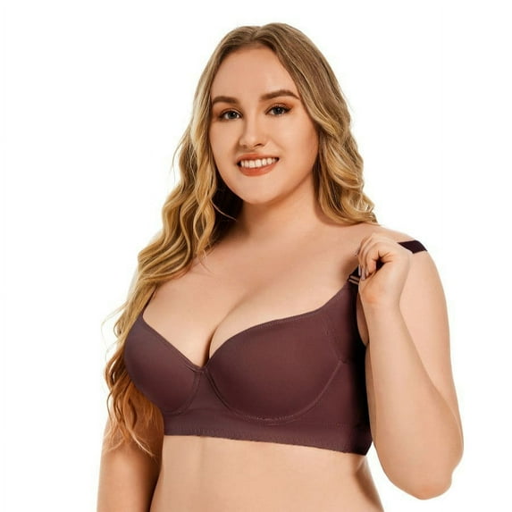 Xunlbb Bras for Women no Underwire Plus Size Woman's Printing Gathered Together Large Size Daily Bra Underwear No Rims(Brown,46/105B)