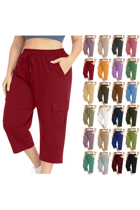 Women's Casual Pants, Plus Size Woman Fashion Solid Color Elastic Waist Pockets Pants,Dark Gray 4XL