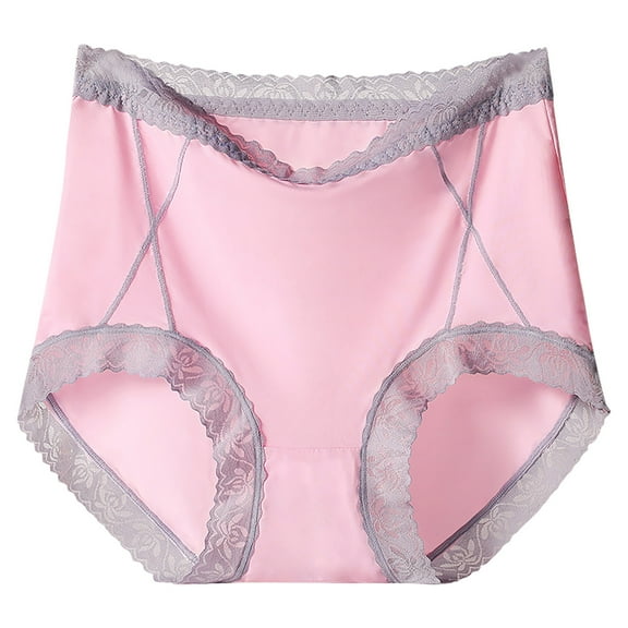 Xunlbb Clearance Under $5,Women's Solid Large Size XL-6XL Casual High Waisted Ice Shreds Underwear Ladies Soft Full Briefs Panties Soft Breathable Super Stretchy Ladies Briefs (Pink 2XL)