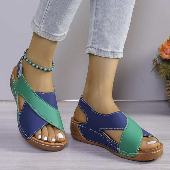 Xunlbb Clearance, Fashion Women Patchwork Casual Beach Summer Slippers Plus Size Sandals Shoes