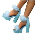 thumbnail image 1 of Xunlbb Clearance Sale Sandals! Women's Platform Block Heeled Fish Billed Sandals Fashion Furry Feather Ankle Strap High Heels Stylish Party Prom Sandals, 1 of 6