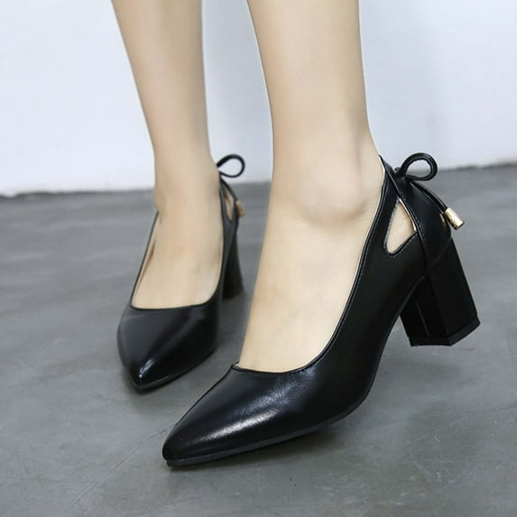 Xunlbb Clearance Sale Sandals! Women's Summer Casual Pointed-toe Sandals Middle Heel Chunky Heel Metal Buckle Sandals