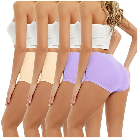 Xunlbb Clearance Under $5,4PC Women Lace High Waisted Body Shaper Shorts Shapewear Panties (Purple,Beige 3XL) on Clearance