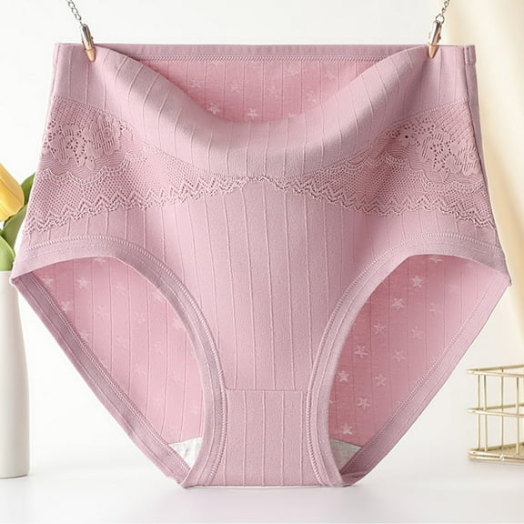 Xunlbb Clearance Under $5,Women's Solid Lace Plus Size High Waist Leak Proof Cotton Crotch Shorts Underwear Panties (Watermelon Red XL) on Clearance