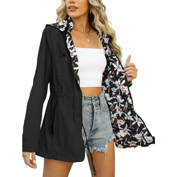 Xunlbb Clearance! Women's All-Match Leisure Two-way Wear Three-In-One Outdoor Mountaineering Clothing Waterproof Clothing Long-Sleeved Hooded Casual Coat/Jacket,Black