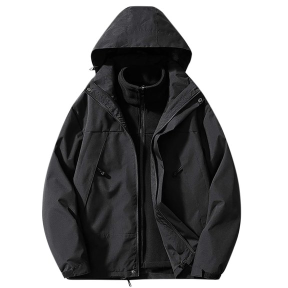 Men's Casual Fashion Outdoors Sports Zipper Pockets Solid Color Hooded Long Sleeve Turndown Collar Blouse Tops Jacket