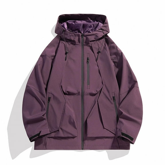 Xunlbb Coat Rain Jacket Men's Fashion Casual Solid Color Pockets Zipper Jacket Long Sleeve Hooded Casual Outwear Coat Great Gifts for Less,M-6XL