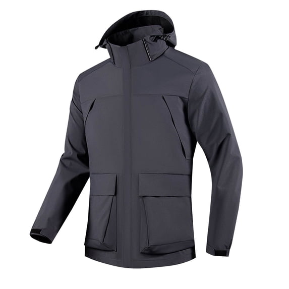 Xunlbb Coat Rain Jacket Men's Fashion Solid Color Windproof Warm Jacket Long Sleeve Hooded Casual Outwear Coat Great Gifts for Less,M-4XL