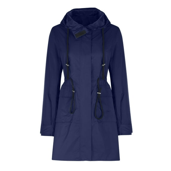 Xunlbb Coat Rain Jacket Women's Long-sleeved Hooded Zipper Tie Solid Color Coat Jacket,S-2XL