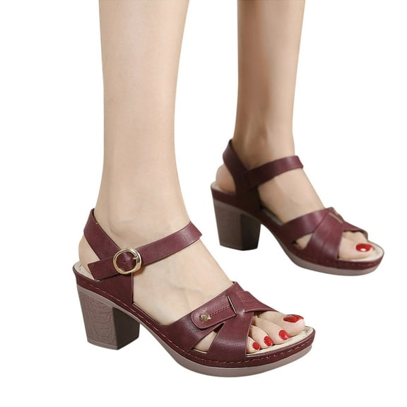 Xunlbb Comfort Sandals, Metal Buckle CarThread Buckle Thick Heel Comfortable Large Size Women's Sandals
