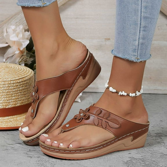 Xunlbb Comfort Sandals, Women Plus-size Solid Color Flower Casual Comfortable Lunge Sandals