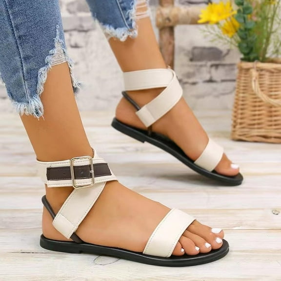 Xunlbb Comfort Sandals, Women's Flat Casual Head One-line Buckle Beach Sandals