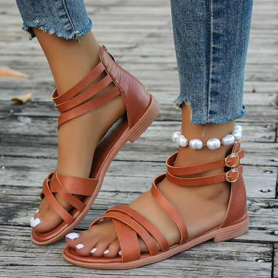 Xunlbb Comfort Sandals, Women's New Plus-size Casual Flat Thin Thick Strap Beach Roman Sandals