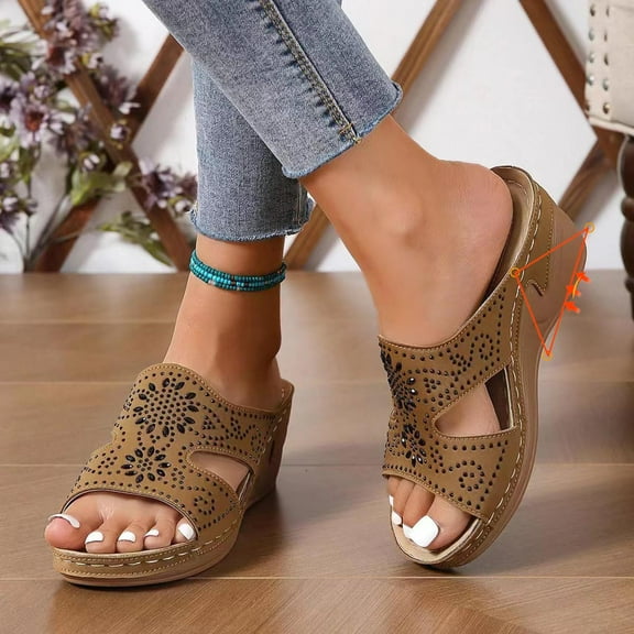 Xunlbb Comfort Sandals, Women's Summer Leisure Comfortable Rhinestone Flower Wedges