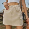 thumbnail image 1 of Xunlbb Denim Skirt With Shorts Women's Fashion Solid Color Elastic Waist Cowboy Cargo Skirt Jean Skirts for Women Denim (Khaki S）, 1 of 5