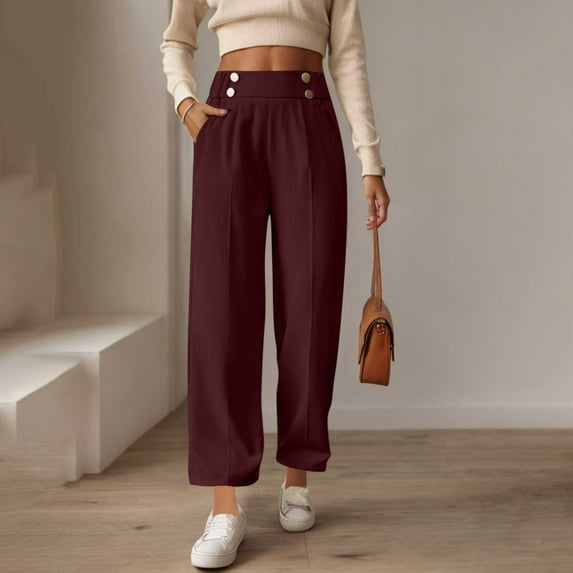 Xunlbb Dress Pants Women Women Solid Color High Waisted Elastic Waist Work Casual Pants Gift for Her, S-4XL
