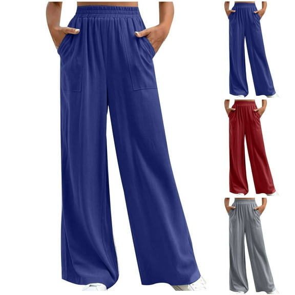 Xunlbb Dress Pants Women Womens Summer Fashion Solid Casual Elastic Waist Long Wide Leg Pants Gift for Her, S-2XL