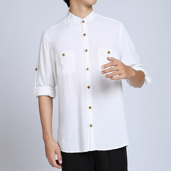 Xunlbb Fashionable Men's Solid Color Long Sleeve Stand-up Collar Blouse Shirt,Size M-3XL