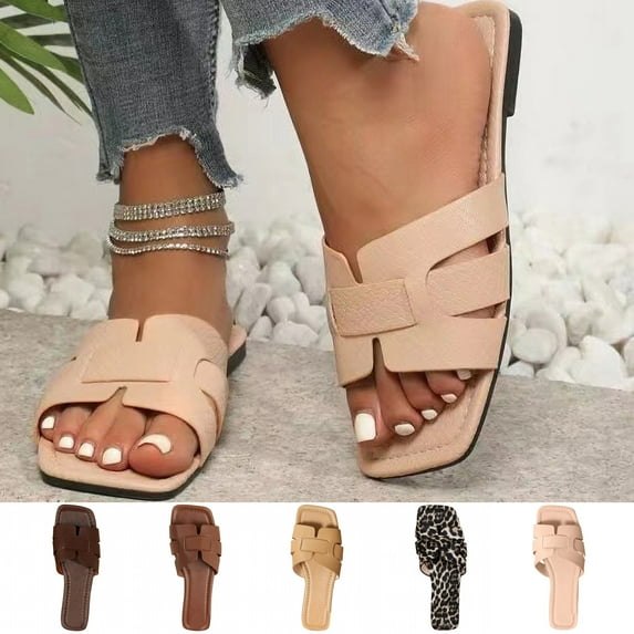 Xunlbb Flat Sandals for Women Slip-on Strappy Sandals Lightweight Non-Slide Waterproof Sandals Recovery Summer Beach Shoes Casual Indoor Outdoor Fashion Free Size Slides