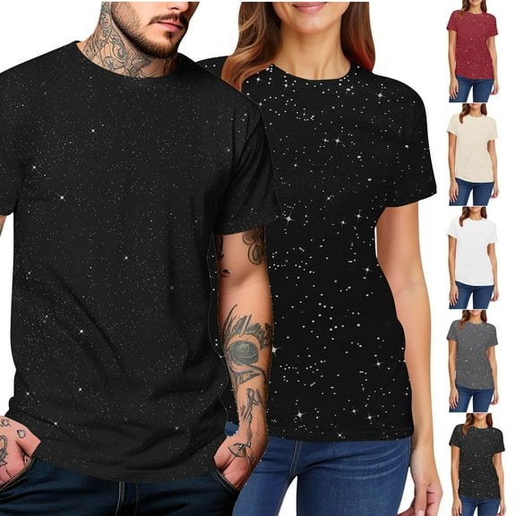 Xunlbb Glitter Shirts for Men and Women, Men's and Women's Shiny Solid Color Casual Short Sleeved Round Neck Shirts Gift for Women and Men,White S