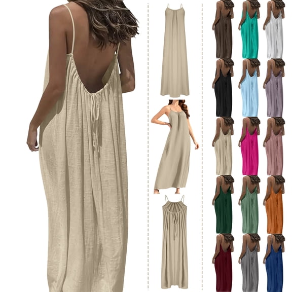 Xunlbb Holiday Dresses for Women 2025 Women's Fashion Large Backless Strap Slim Temperament Mid-Length Wool Dress Size S-XL