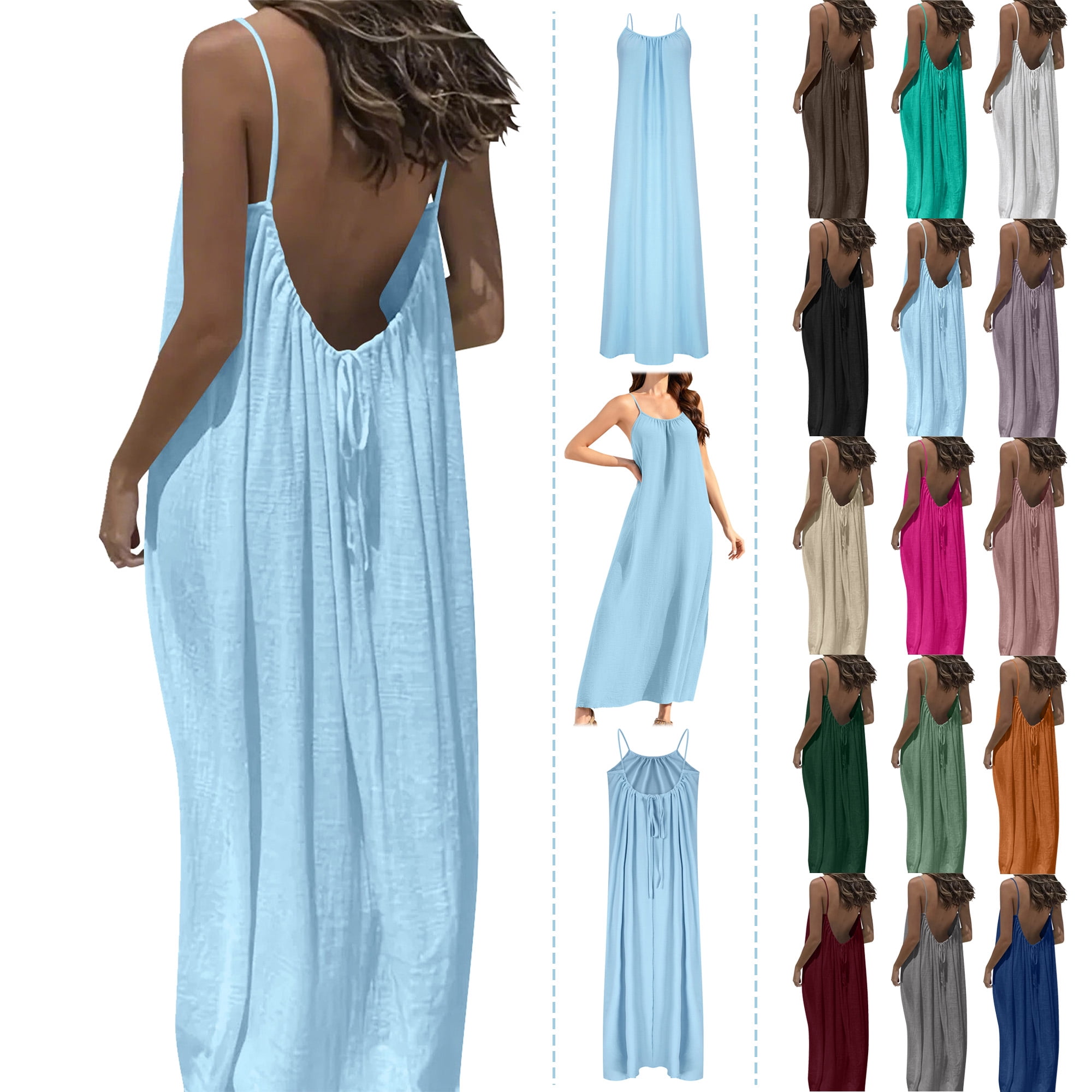 Xunlbb Holiday Dresses for Women 2025 Women's Fashion Large Backless Strap  Slim Temperament Mid-Length Wool Dress Size S-XL
