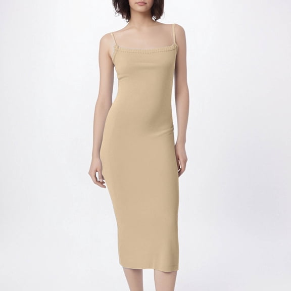 Xunlbb Holiday Dresses for Women 2025 Women's Fashion Sexy Large Backless Strap Slim Temperament Mid-Length Wool Dress Size S-XL