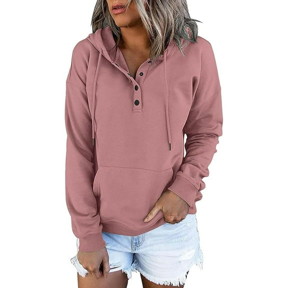 Xunlbb Hoodies for Women,Women Winter Casual Button Drawstring Hooded Pullover Tops,Size S-2XL