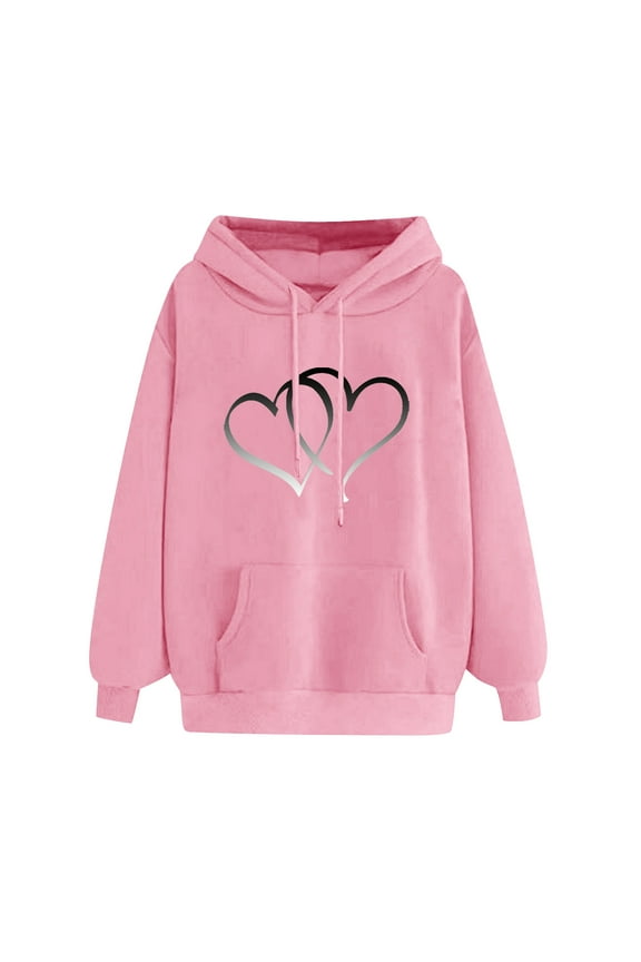 Hoodies for Women,Women's Comfortable Sweater Heart Pattern Printed Women's Hooded Pocket Drawstring Sweater,Size S-2XL