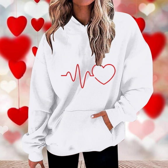 Xunlbb Hoodies for Women,Womens Fashion Casual Valentines Day Printing Long Sleeve Tops Hoodie Sweatshirts,Size S-3XL