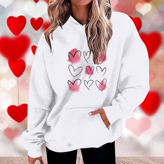 Xunlbb Hoodies for Women,Womens Fashion Casual Valentines Day Printing Long Sleeve Tops Hoodie Sweatshirts,Size S-3XL
