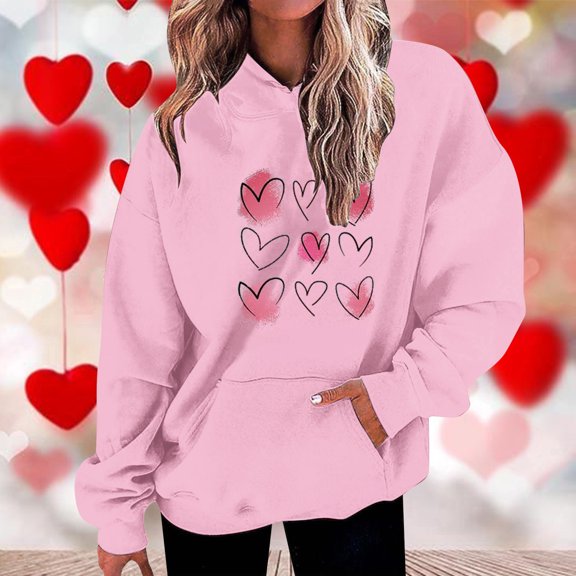 Xunlbb Hoodies for Women,Womens Fashion Casual Valentines Day Printing Long Sleeve Tops Hoodie Sweatshirts,Size S-3XL
