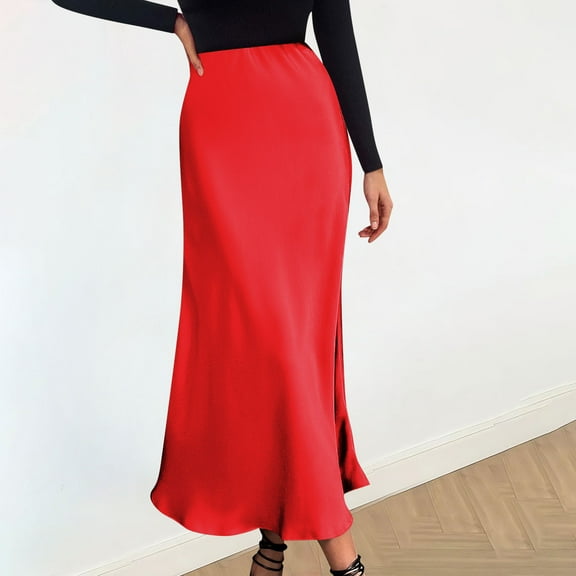 Xunlbb Long Skirts for Women, Fall Fashion Women Casual Comfortable Solid Color High Waisted Skirt Gift for Girls, Size S-L