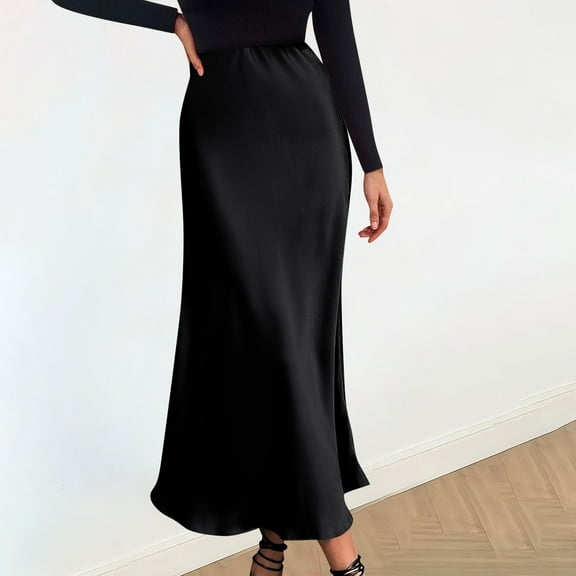 Xunlbb Long Skirts for Women, Fall Fashion Women Casual Comfortable Solid Color High Waisted Skirt Gift for Girls, Size S-L
