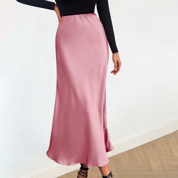 Xunlbb Long Skirts for Women, Fall Fashion Women Casual Comfortable Solid Color High Waisted Skirt Gift for Girls, Size S-L