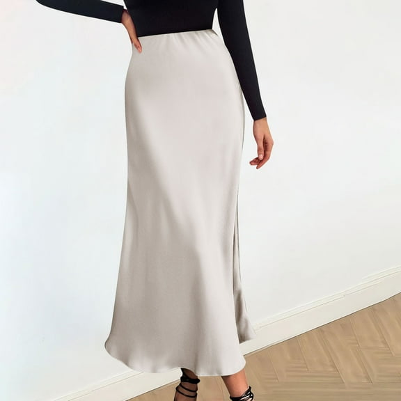 Xunlbb Long Skirts for Women, Fall Fashion Women Casual Comfortable Solid Color High Waisted Skirt Gift for Girls, Size S-L